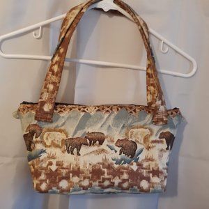 NEW Western Flannel Bear Wild Wyoming print Handbag Purse Double handle Satchel